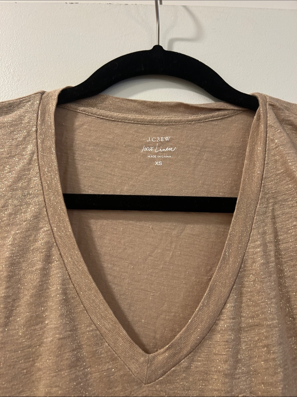 J. Crew Linen Shimmery Gold V-Neck Pocket Tee, XS - Picture 3 of 8